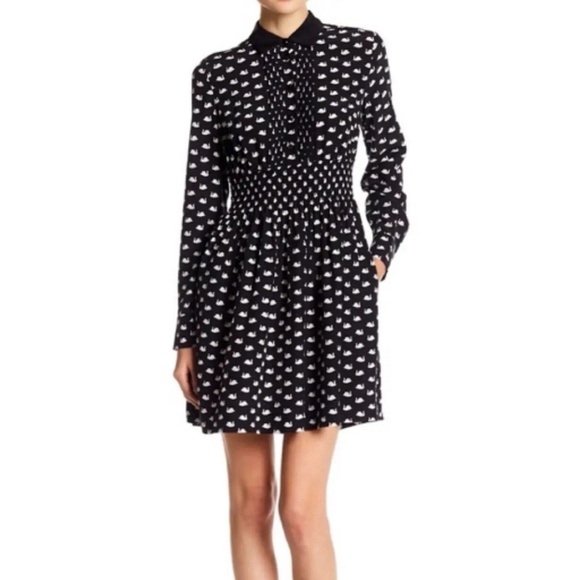 Kate Spade Swan Print Silk Blend Shirtdress XS MSRP $398 - Picture 1 of 10